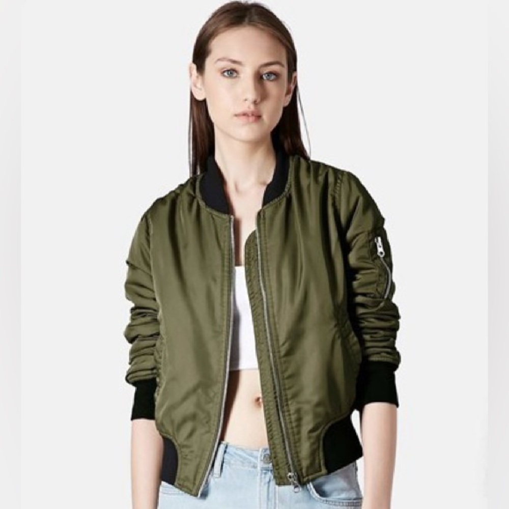 Topshop Olive Green Bomber Jacket US 4/UK 8